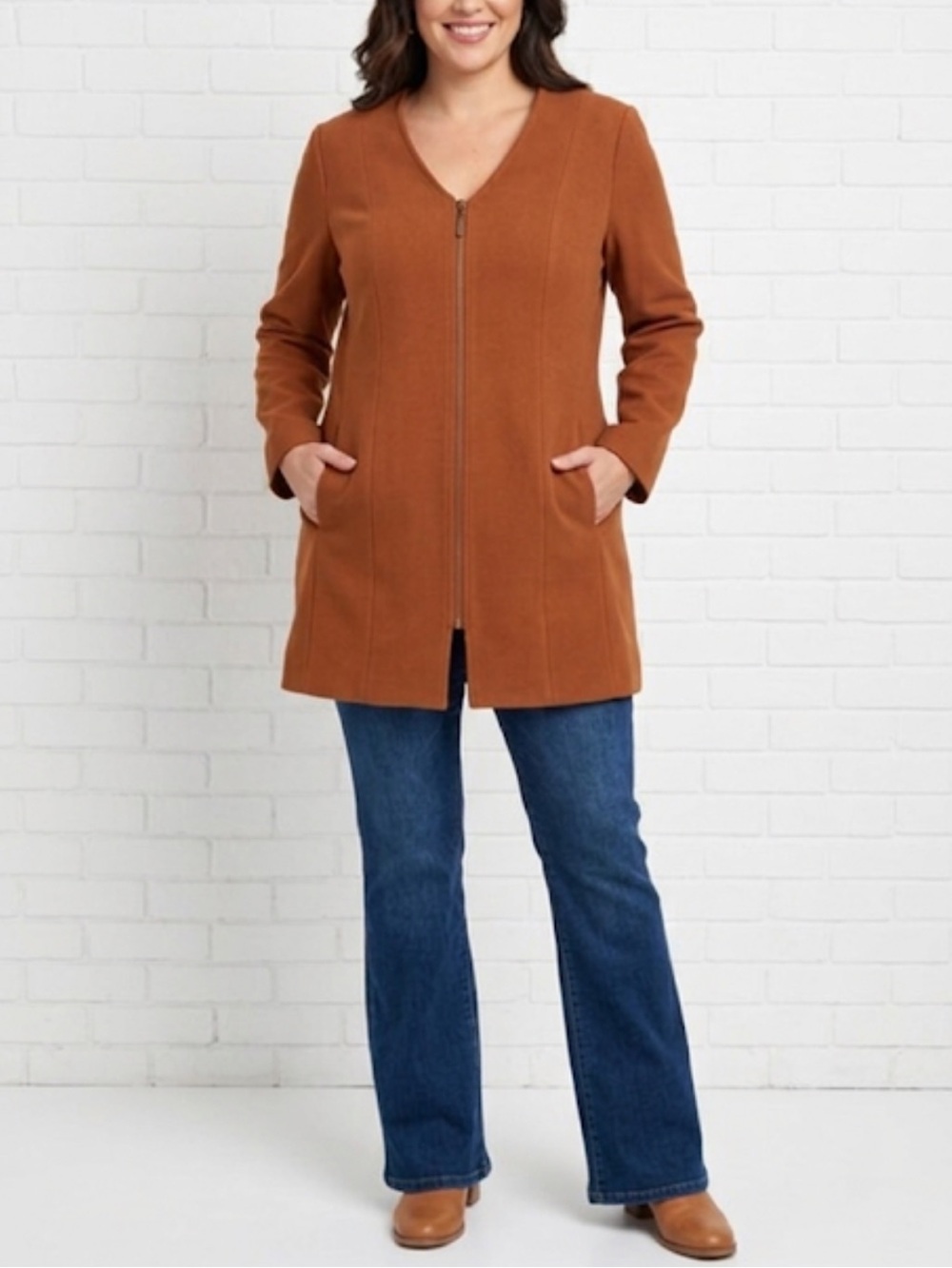 Linea by Louis Dell’Olio Brown Zip Front Classic Jacket Size 16